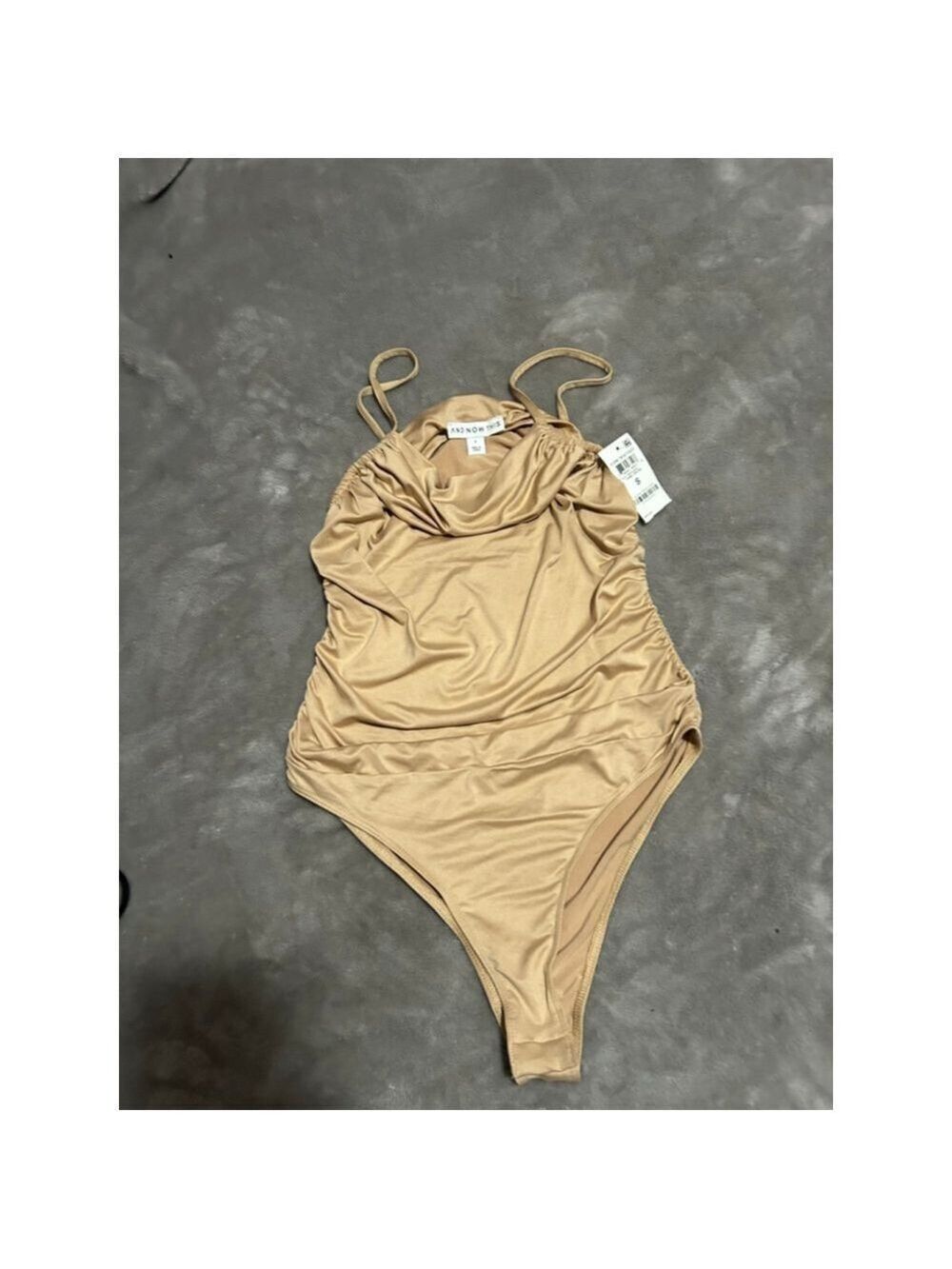 Women's AND NOW THIS Beige Ruched Cowl Neck Bodysuit S